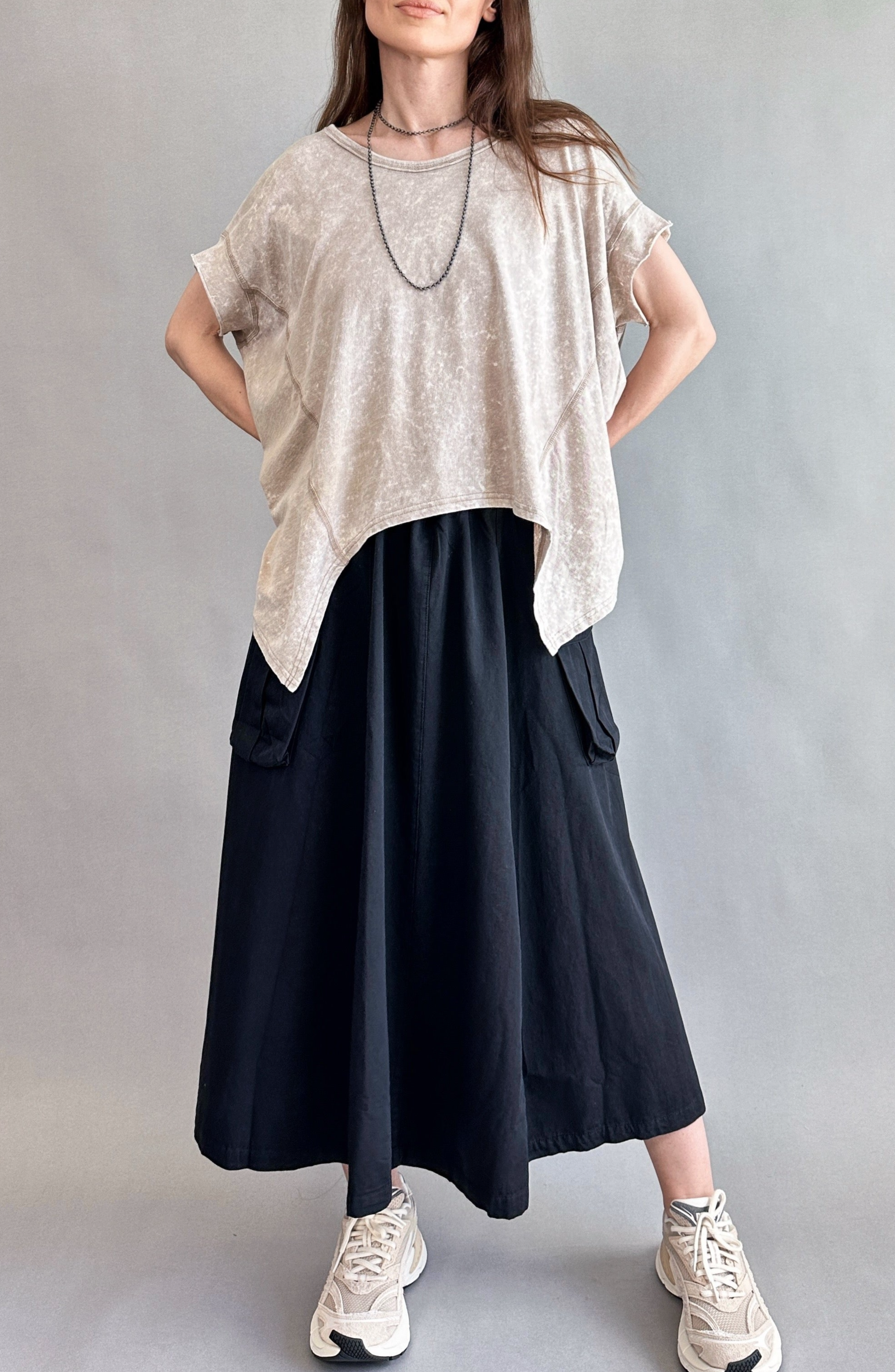 Trinity Flowy Oversized Top in beige - full front view