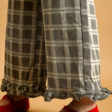Trudy Plaid Ruffle-Hem Wide-Leg Pants – Grey