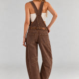 Aaron & Amber Barrel-Leg Denim Overalls – Washed Brown
