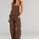 Aaron & Amber Barrel-Leg Denim Overalls – Washed Brown