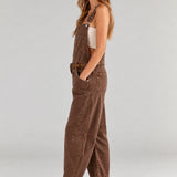 Aaron & Amber Barrel-Leg Denim Overalls – Washed Brown