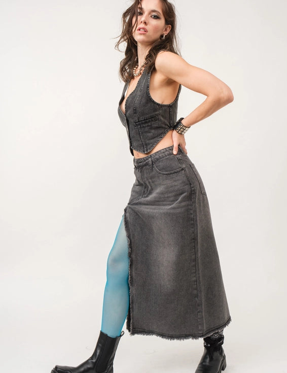 Madi Side Slit Denim Skirt - alldeserved.com