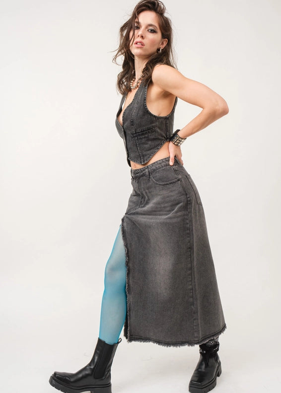 Madi Side Slit Denim Skirt - alldeserved.com