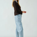 Moxie Barrel Eyelet Jeans - Light Jacquard Stripe