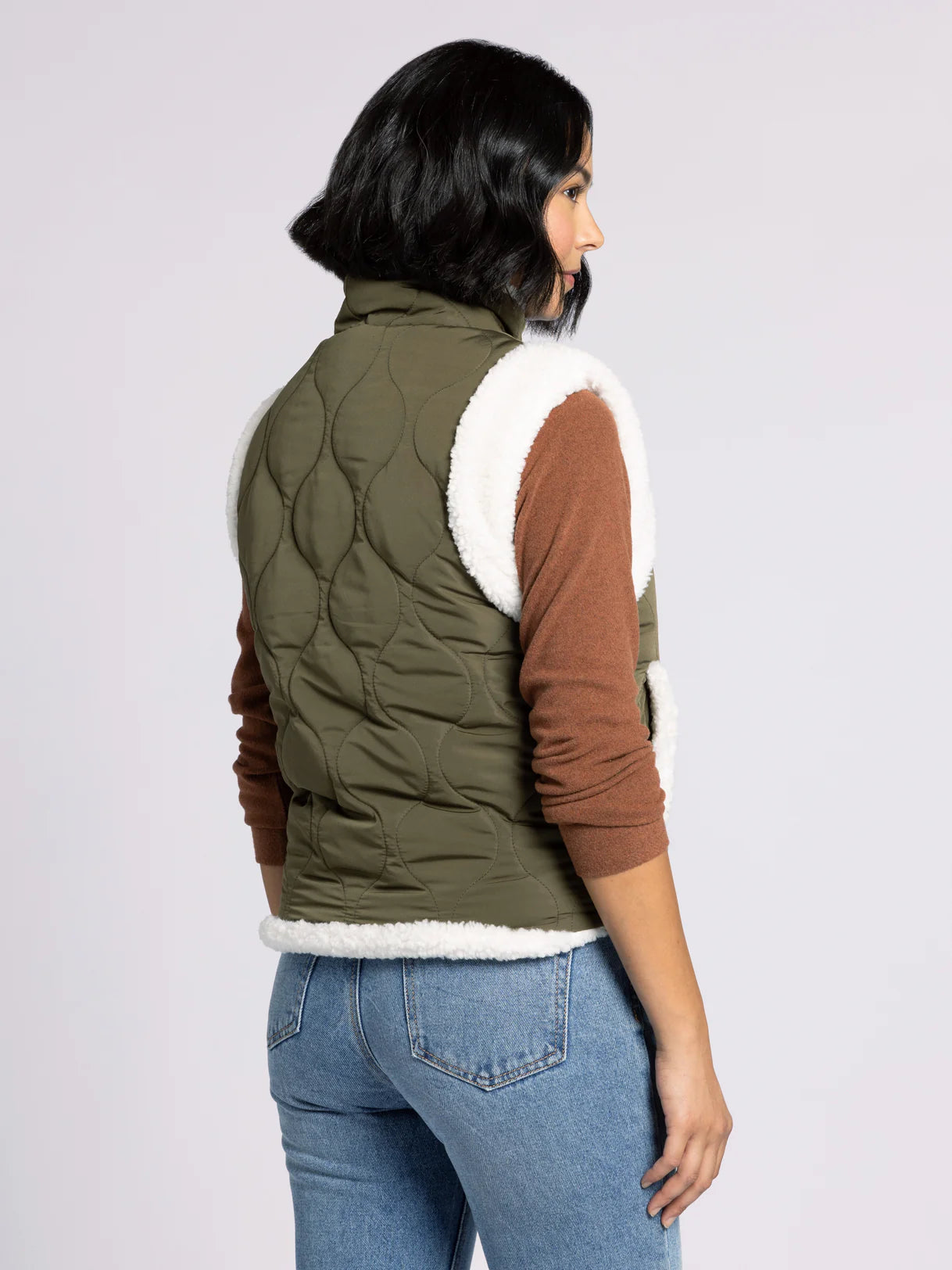 Back of Ava Quilted Sherpa Vest by Dani West — reversible women’s vest with lightweight quilted finish.