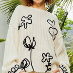 Contrast Yarn Floral Sweater - alldeserved.com