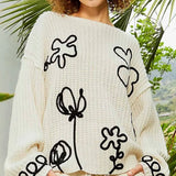 Contrast Yarn Floral Sweater - alldeserved.com
