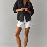 Isabella Relaxed Sheer Pinstripe Button-Down Shirt – Charcoal Black