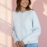 Hailey Button Down Cardigan (Piper Cardigan) – Mini Striped Light Blue, front view