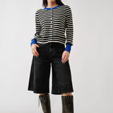 Porta Striped Button Down Cardigan Sweater - Black/Off White