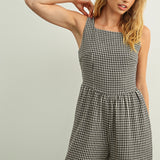 Mila Gingham Bow Back Wide Leg Jumpsuit - Black