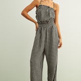 The Capri Gingham Smocked Jumpsuit - Black/White