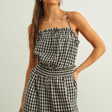 The Capri Gingham Smocked Jumpsuit - Black/White