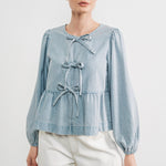 Amara Bow Denim Blouse - alldeserved.com