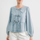 Amara Bow Denim Blouse - alldeserved.com