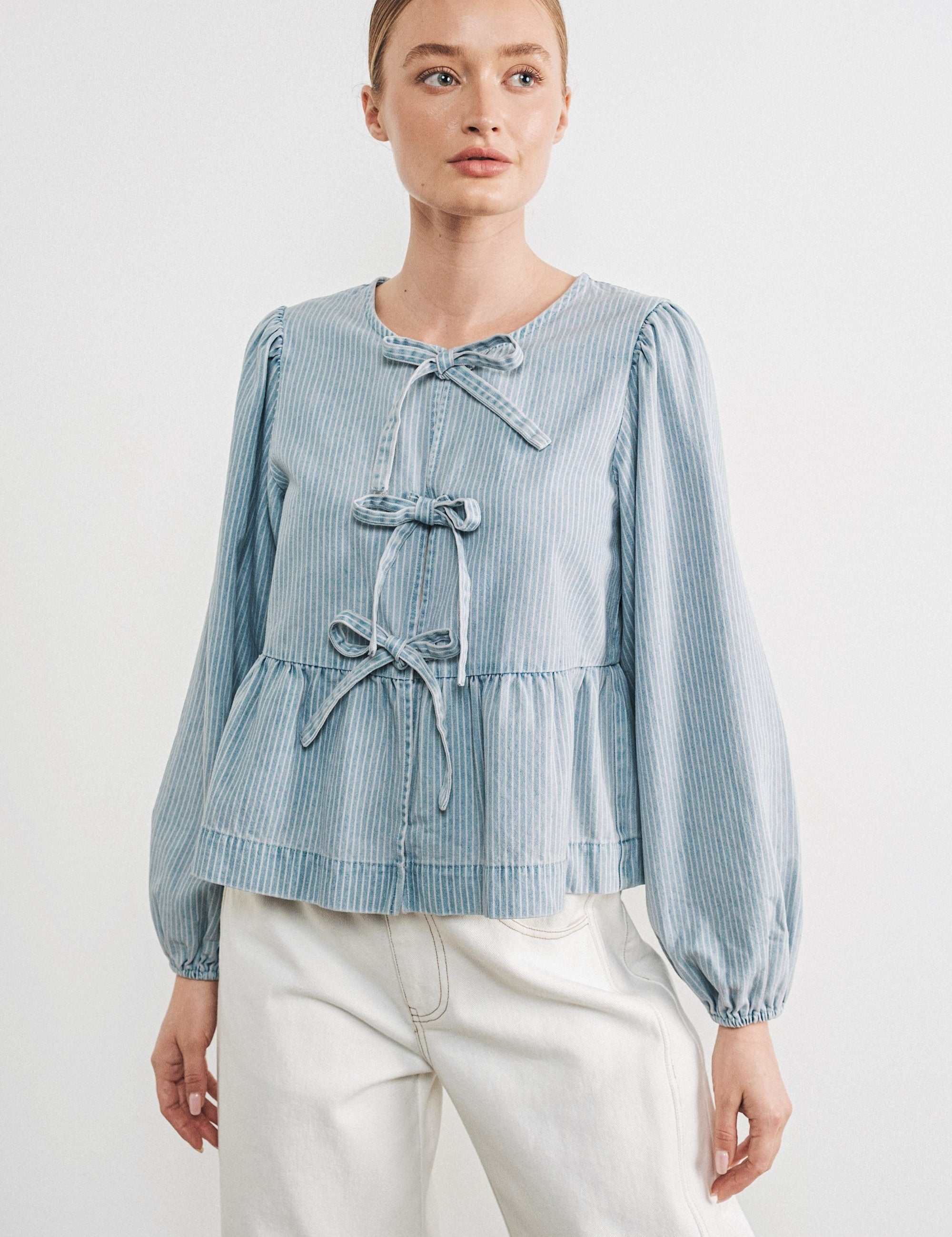 Amara Bow Denim Blouse - alldeserved.com