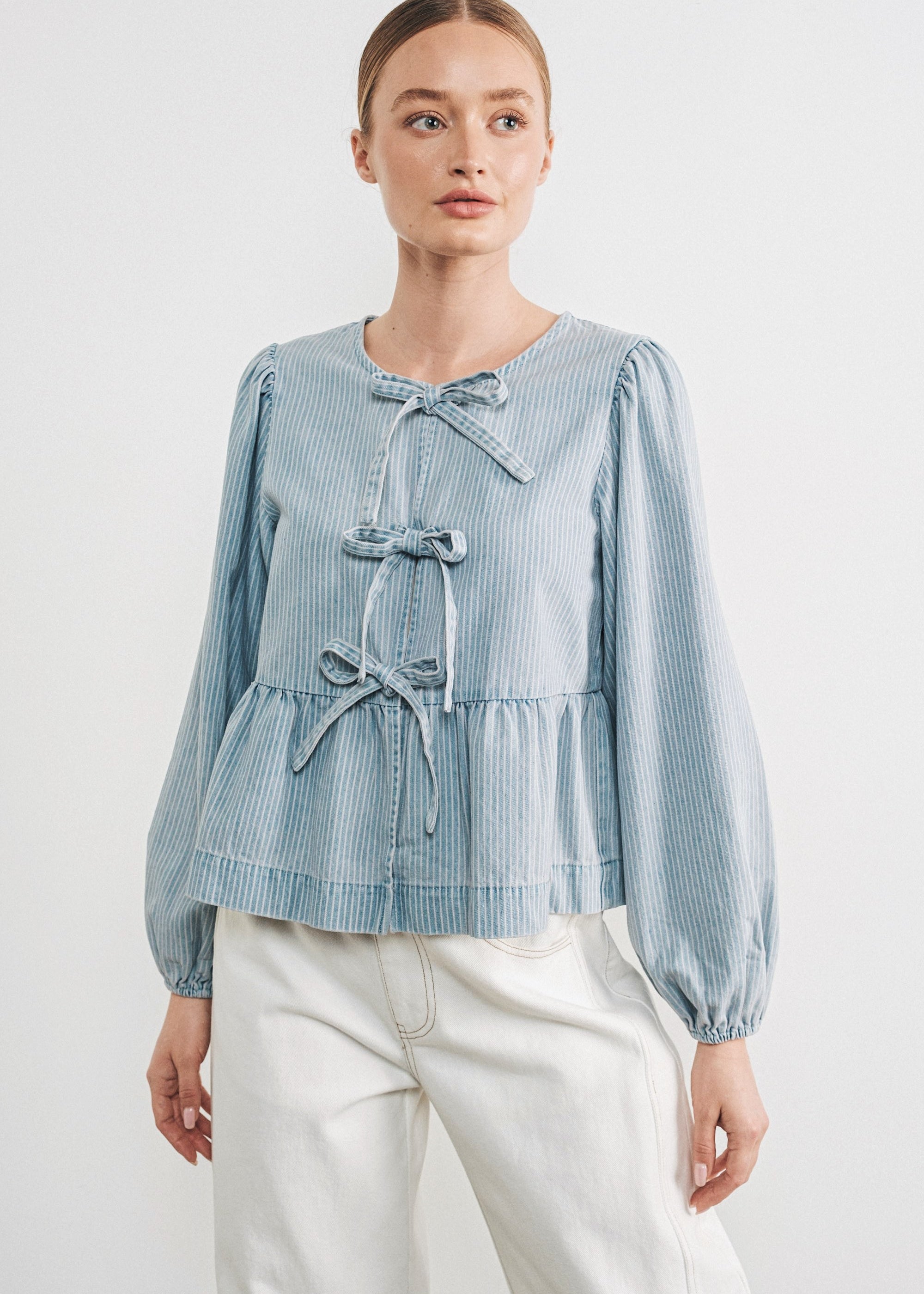 Amara Bow Denim Blouse - alldeserved.com
