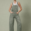 Chill Denim Overall in olive, also known as Good Luck Barrel Overalls, front view with relaxed barrel-leg fit and adjustable straps.