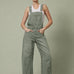 Aaron & Amber Barrel-Leg Denim Overalls in Olive - front view