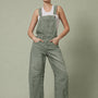 Aaron & Amber Barrel-Leg Denim Overalls in Olive - front view