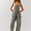 Chill denim overall in grey wash with slouchy relaxed fit and adjustable straps
