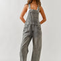 Aaron & Amber Barrel-Leg Denim Overalls  in Grey Wash - front view