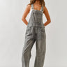 Chill denim overall in grey wash with slouchy relaxed fit and adjustable straps