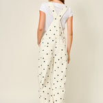 Chill Denim Overall (good luck denim overall)  in cream  with black polka dots - back view
