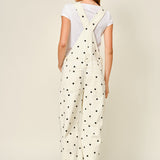Chill Denim Overall (good luck denim overall)  in cream  with black polka dots - back view