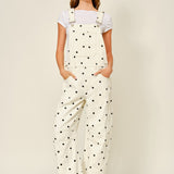 Chill Denim Overall in polka dot, also known as Good Luck Barrel Overalls, front view
