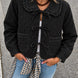 Woman wearing Chloe black tie-front quilted denim jacket with lace-trimmed collar