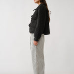 Chloe bow tie quilted denim jacket in black, side view