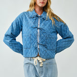 Chloe Bow Quilted Denim Jacket - Denim