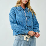 Chloe Bow Quilted Denim Jacket - Denim