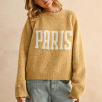 City print casual sweater in Paris butter with relaxed fit and letter front design