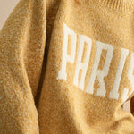 Close-up of Paris letter print on city print casual sweater in Paris butter
