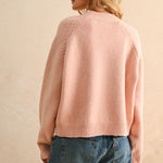 Back view of city print casual sweater in Paris pink