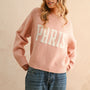 City print casual sweater in Paris pink with relaxed fit and letter front design