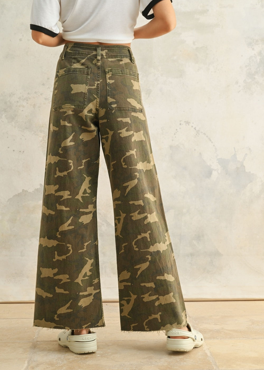 Colette High Rise Wide Leg Denim Pants - Camouflage