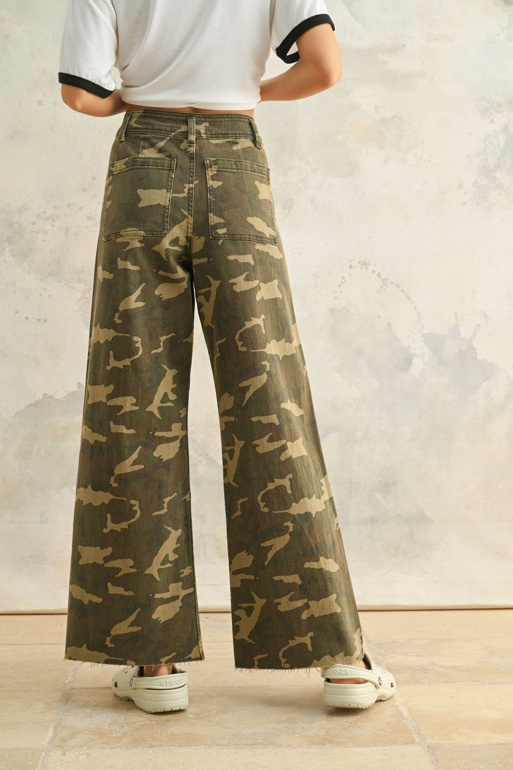 Colette High Rise Wide Leg Denim Pants - Camouflage