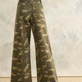 Colette High Rise Wide Leg Denim Pants - Camouflage