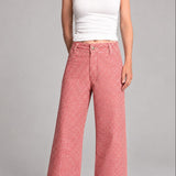Colette red gingham wide-leg pants on model, front view