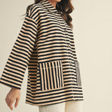 Cozy in Stripes Button-Up Jacket - Black Combo