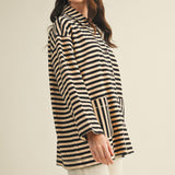 Cozy in Stripes Button-Up Jacket - Black Combo