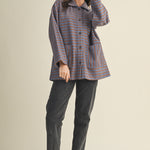 Cozy in stripes button-up jacket in denim combo styled for everyday layering