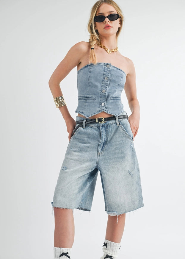Cruisin Long Baggy Denim Shorts - alldeserved.com
