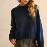 City Print Casual Sweater - New York Navy
