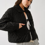 Chloe Bow Quilted Denim Jacket - Black