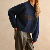 City Print Casual Sweater - New York Navy