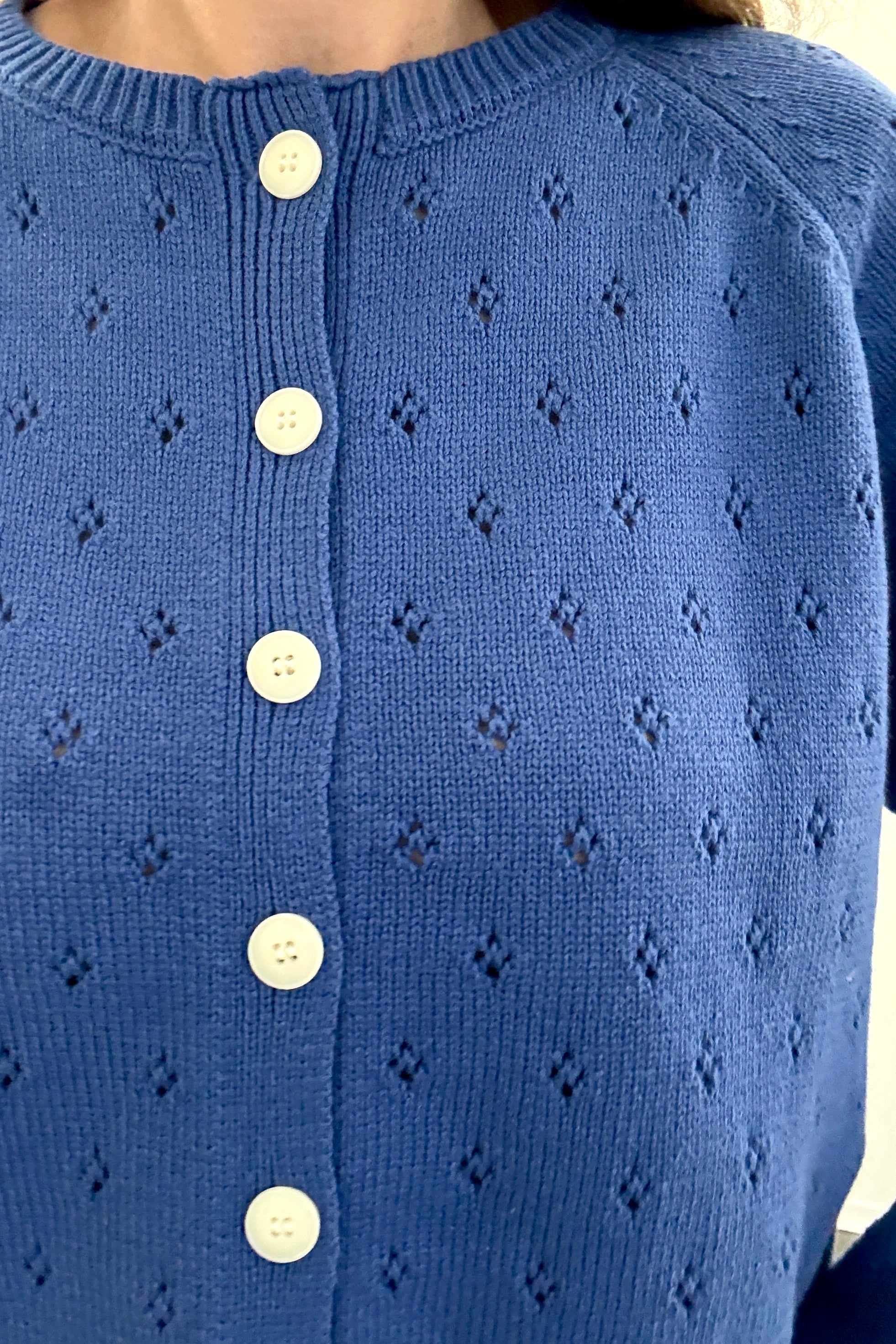 Dara Eyelet Button Down Cardigan - Vintage Blue